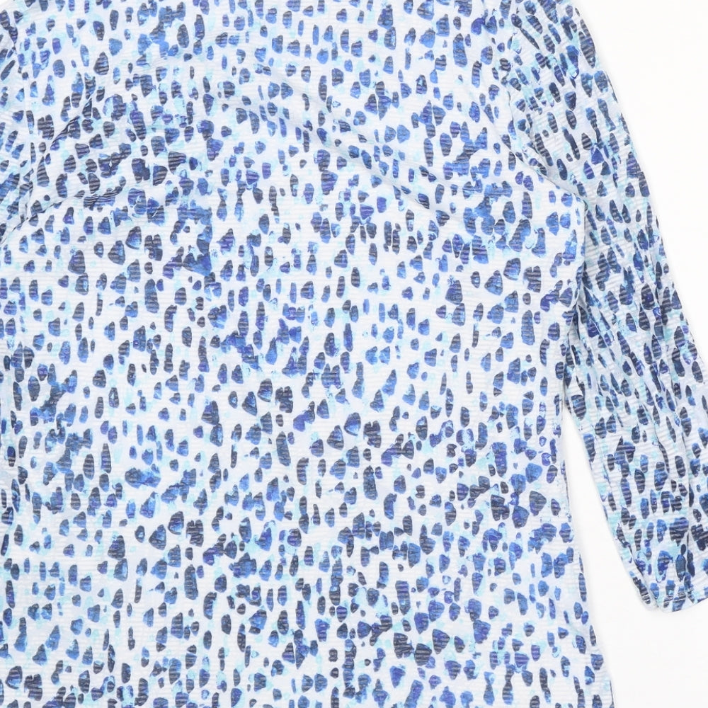 Classics Womens Blue Geometric Polyester Basic Blouse Size 10 V-Neck - Asymmetric Neckline