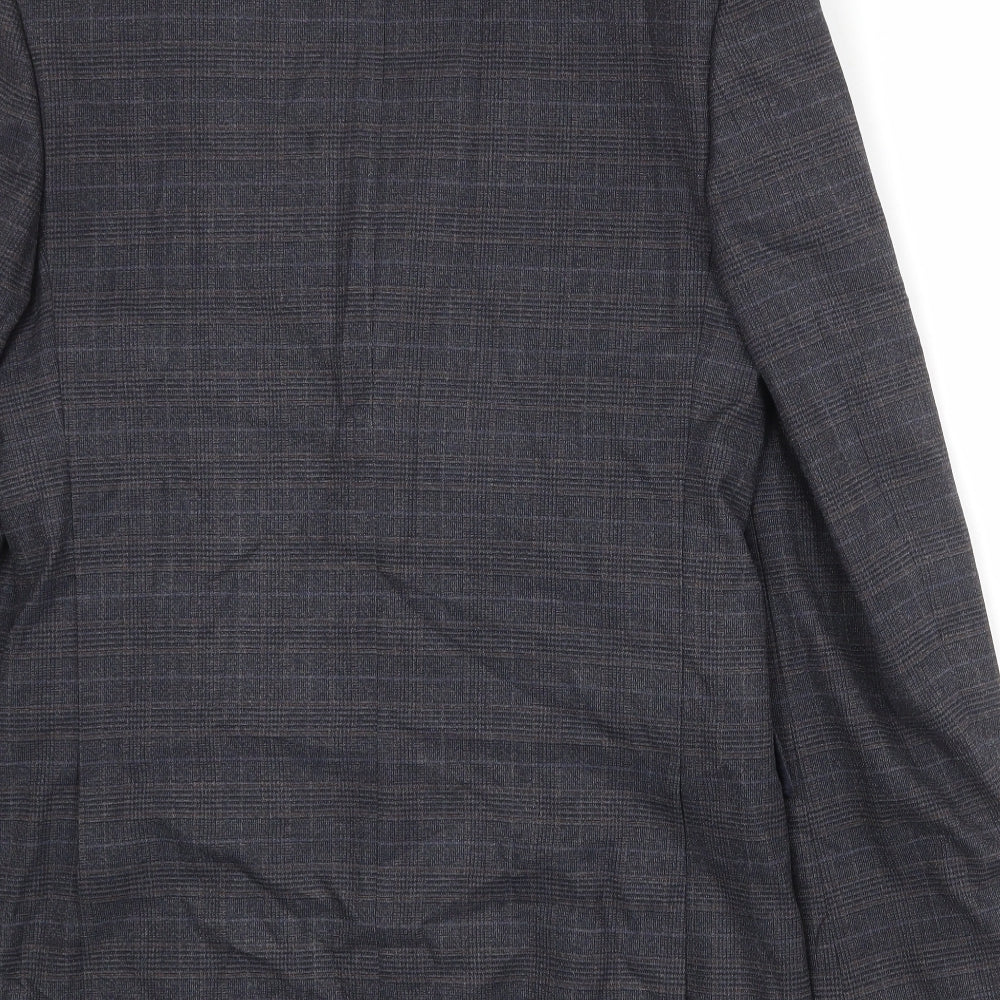 Marks & Spencer Mens Blue Plaid Polyester Jacket Suit Jacket Size 36 Regular
