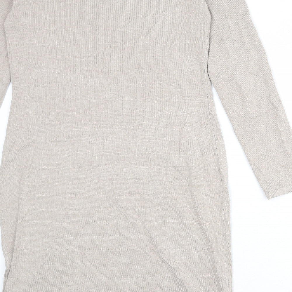 Bonprix Womens Beige Viscose Shift Size M Round Neck Pullover