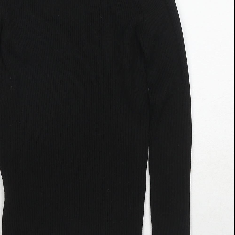 Zara Womens Black Polyamide Basic T-Shirt Size S V-Neck
