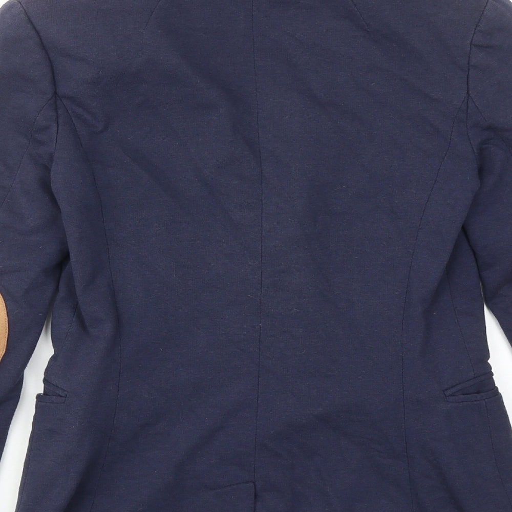 H&M Womens Blue Jacket Blazer Size 8 Button - Elbow Patches