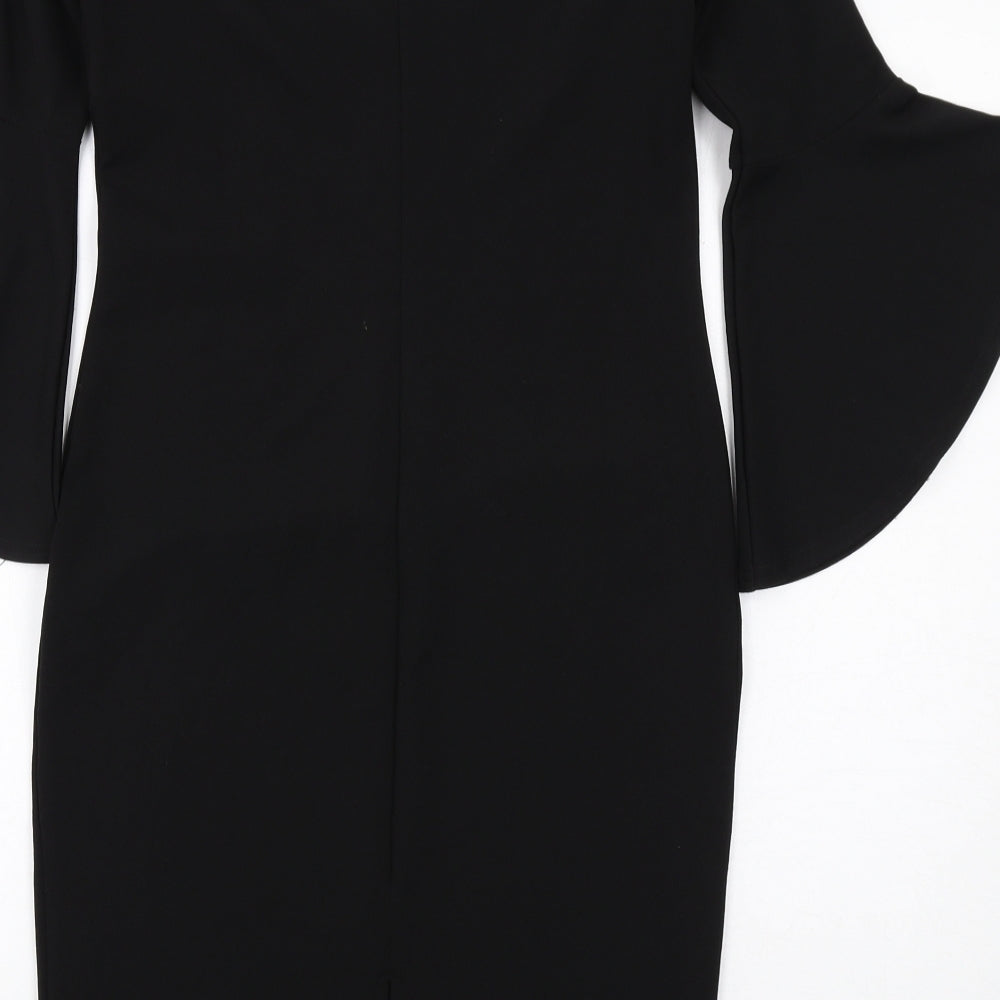 River Island Womens Black Polyester Pencil Dress Size 12 Square Neck Pullover - Flared Sleeve