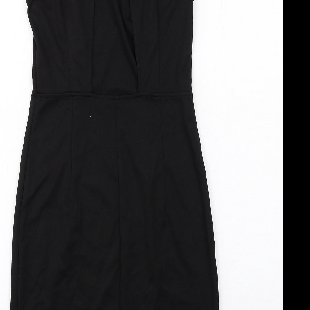 H&M Womens Black Polyester Sheath Size S Boat Neck Button