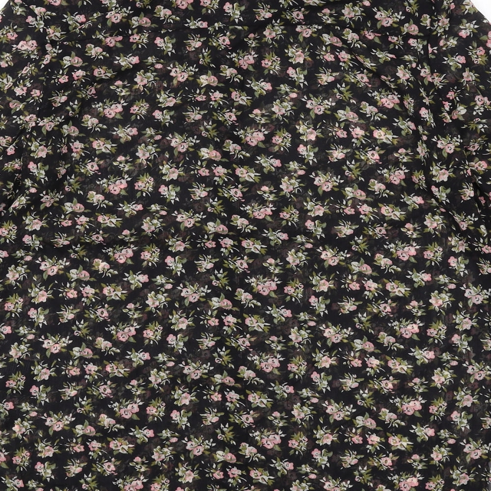 H&M Womens Black Floral Polyester Basic Button-Up Size 8 Collared
