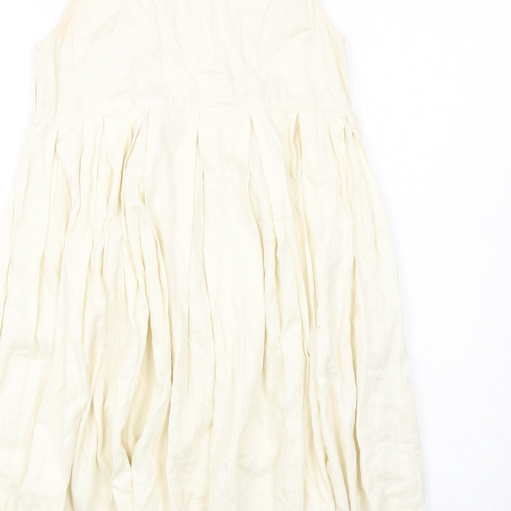 H&M Womens Ivory Cotton A-Line Size 6 Scoop Neck Button