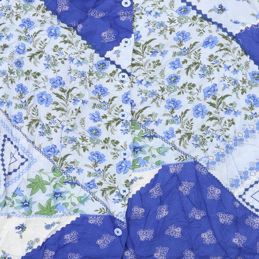Marks & Spencer Womens Blue Geometric Viscose Basic Blouse Size 12 Round Neck
