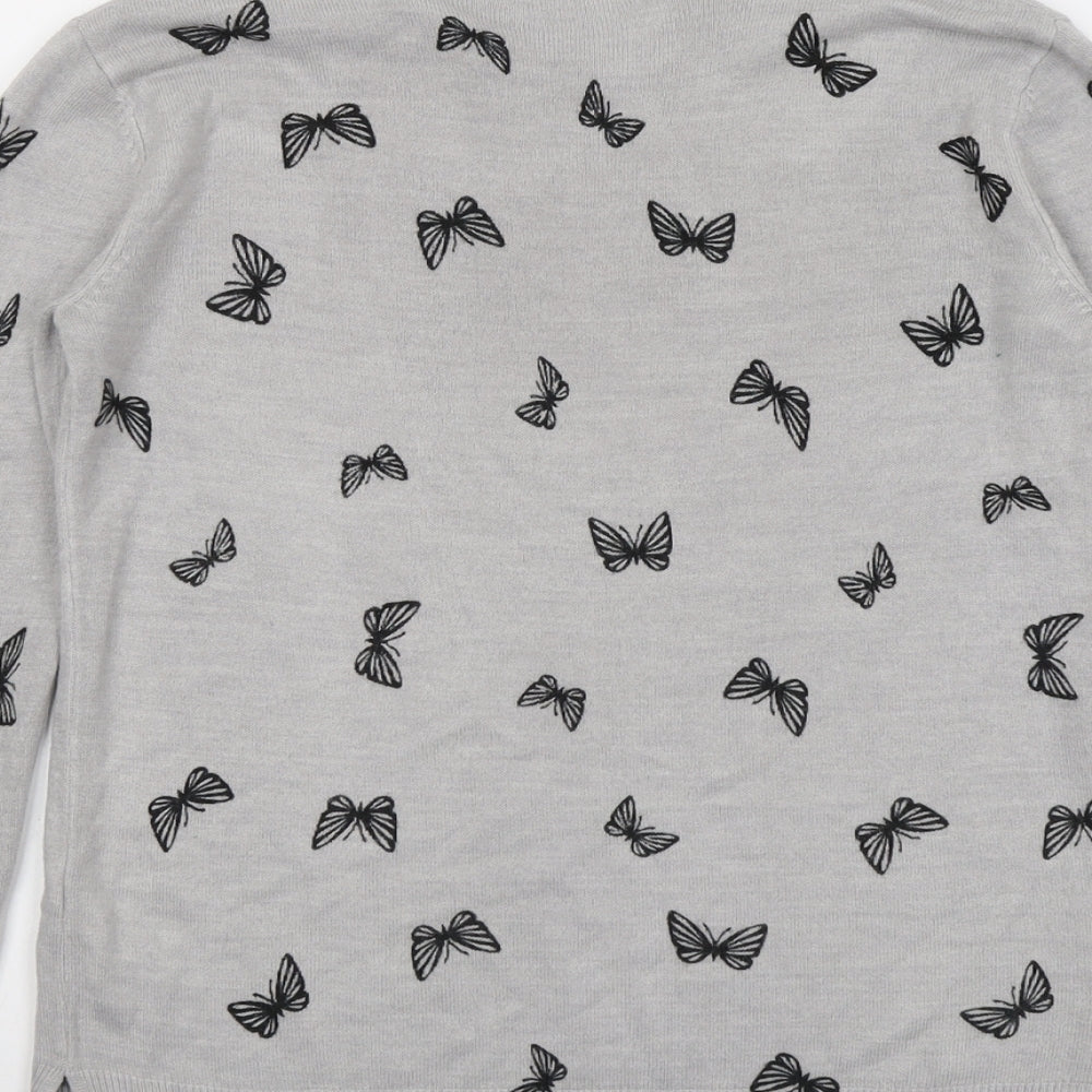 Marks & Spencer Womens Grey Round Neck Geometric Acrylic Pullover Jumper Size 10 - Butterfly