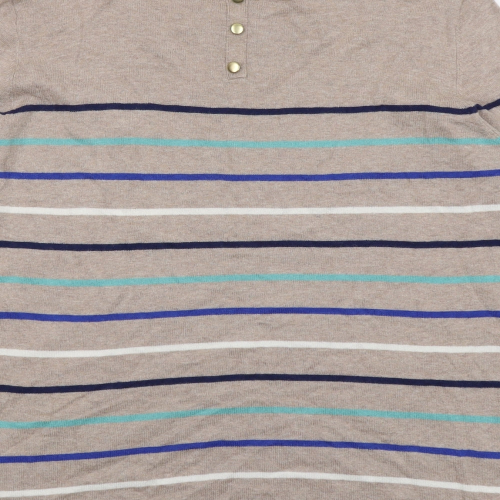 Wallis Womens Beige Round Neck Striped Cotton Pullover Jumper Size 16
