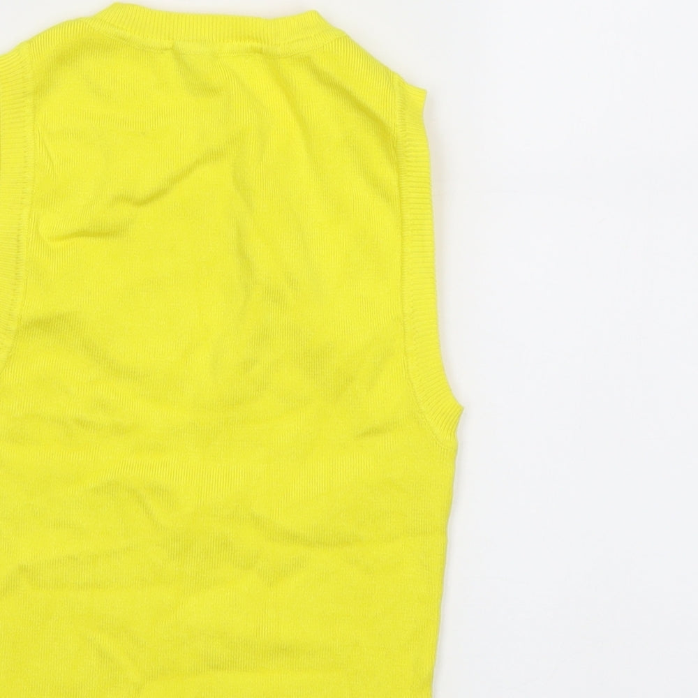 Zara Womens Yellow Viscose Cropped T-Shirt Size S Crew Neck