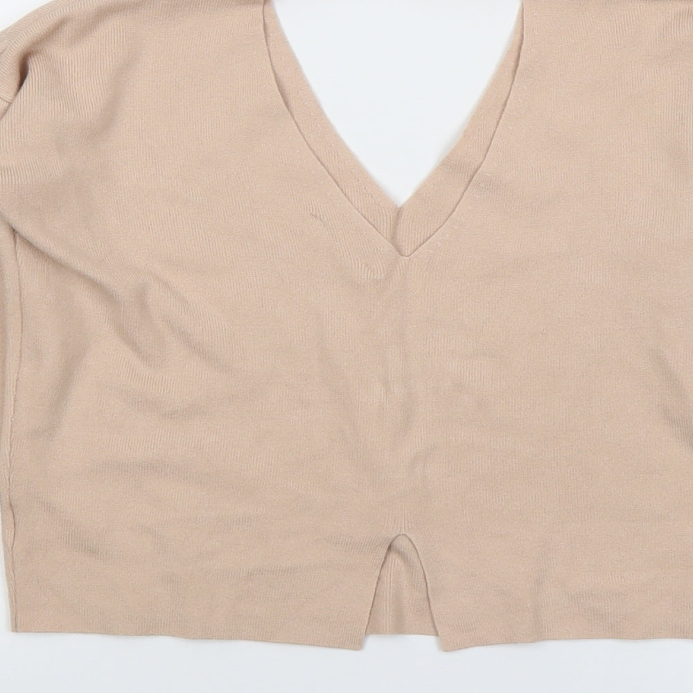 Miss Selfridge Womens Pink V-Neck Viscose Pullover Jumper Size 8