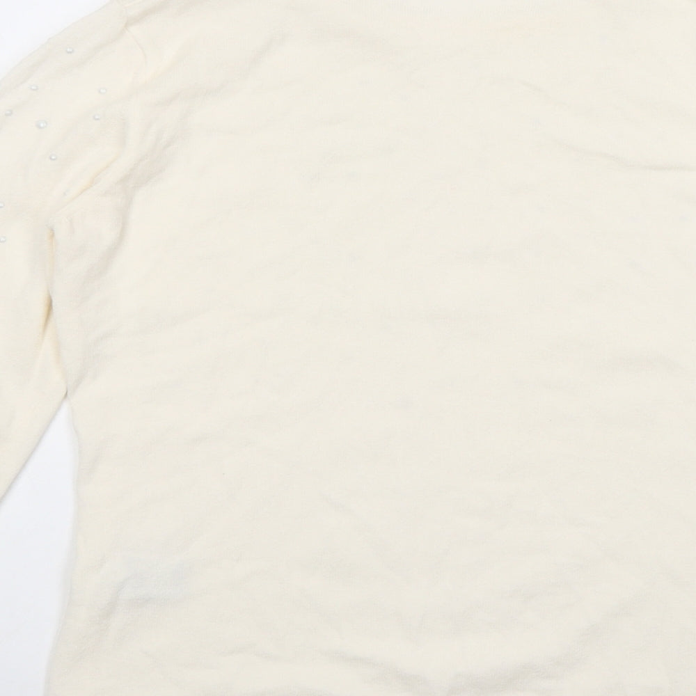 Rabe Womens Ivory Round Neck Modal Pullover Jumper Size 8