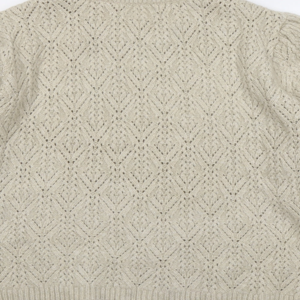 ASOS Womens Beige Round Neck Argyle/Diamond Acrylic Pullover Jumper Size 18