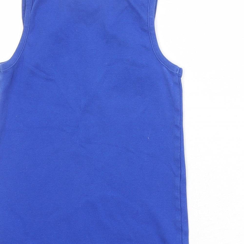 Marks & Spencer Boys Blue 100% Cotton Basic Tank Size 7-8 Years Round Neck Pullover