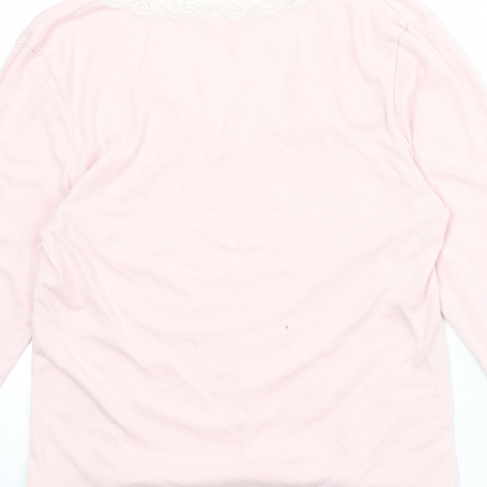 JFW Womens Pink Polyester Basic T-Shirt Size M V-Neck - Lace Details