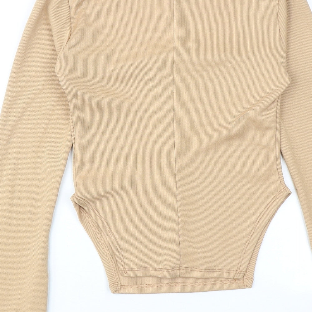 AsYou Womens Beige Polyester Basic Blouse Size 8 Square Neck - Ribbed