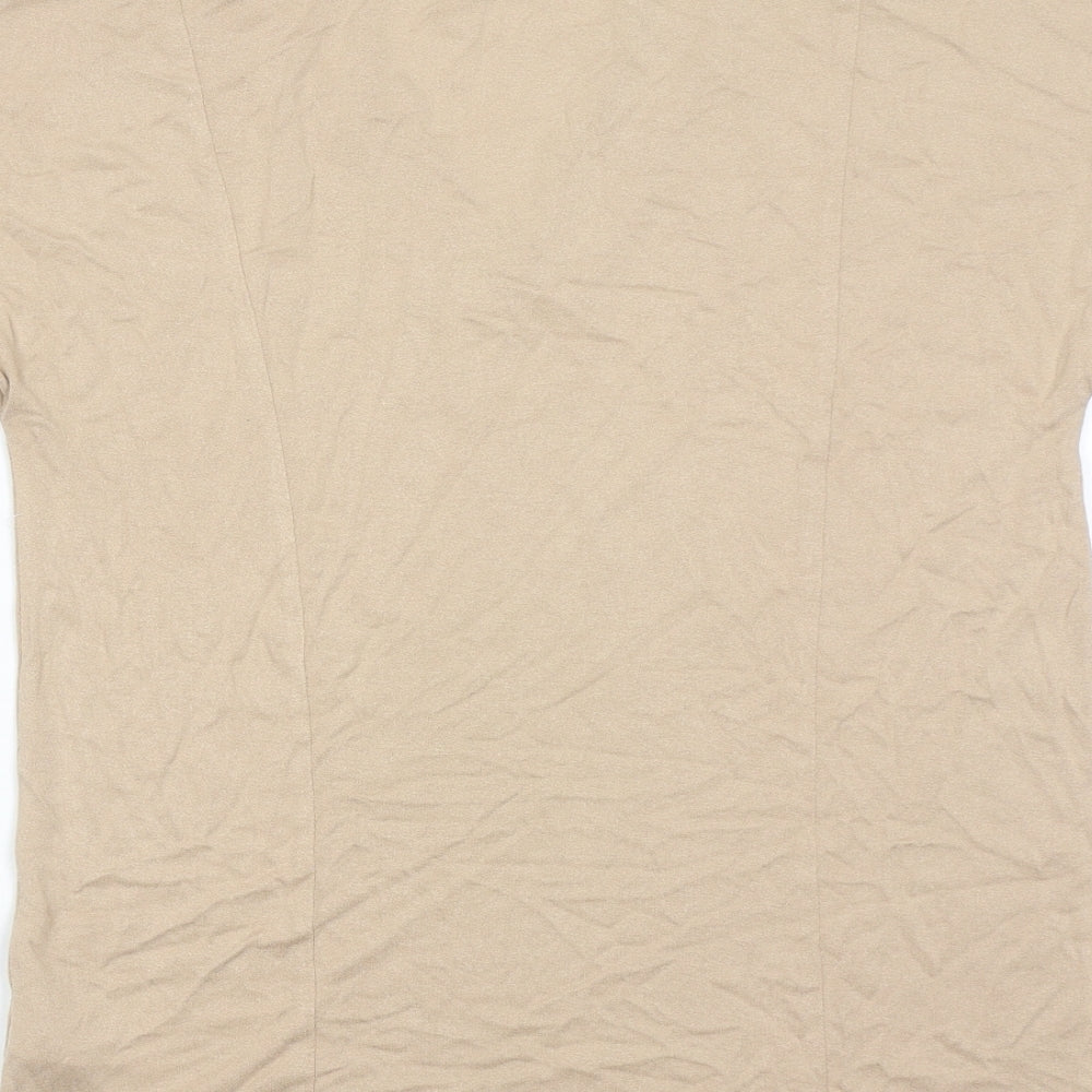 Marks & Spencer Womens Beige Viscose Basic T-Shirt Size 8 V-Neck