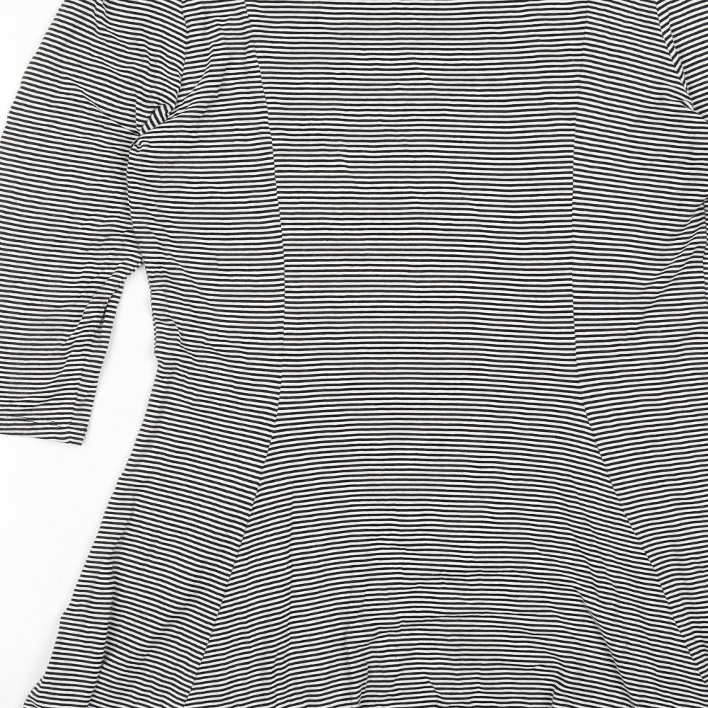 Marks & Spencer Womens Black Striped Viscose A-Line Size 12 Round Neck Pullover
