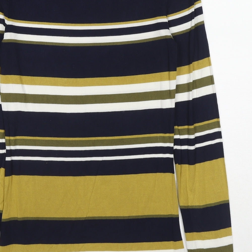 Oasis Womens Multicoloured Striped Viscose Basic T-Shirt Size XS Boat Neck