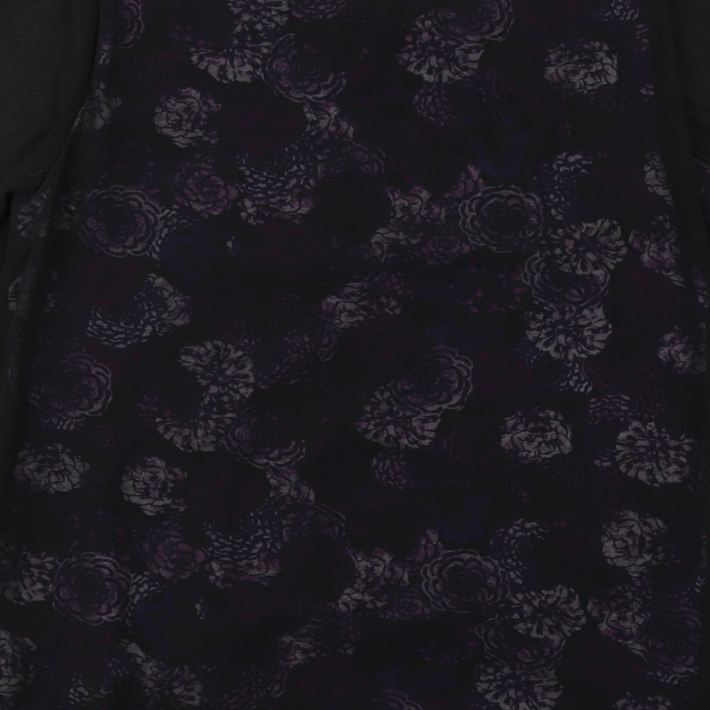Bonmarché Womens Black Floral Polyester Basic Blouse Size 14 Boat Neck