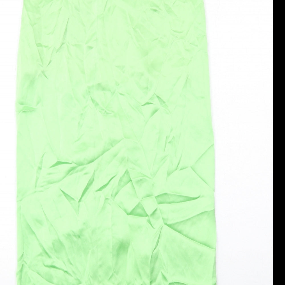 Zara Womens Green Polyester Maxi Skirt Size S Zip