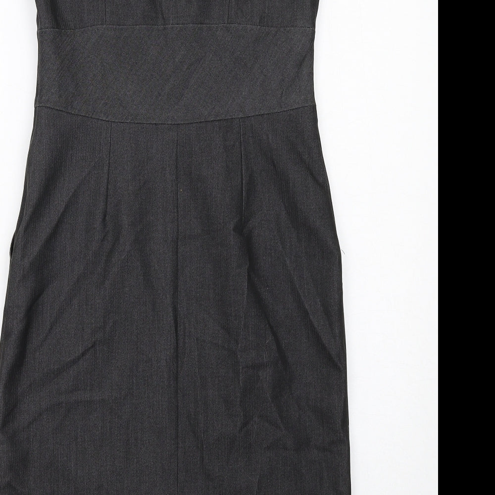 Wallis Womens Grey Polyester Shift Size 12 Round Neck Zip