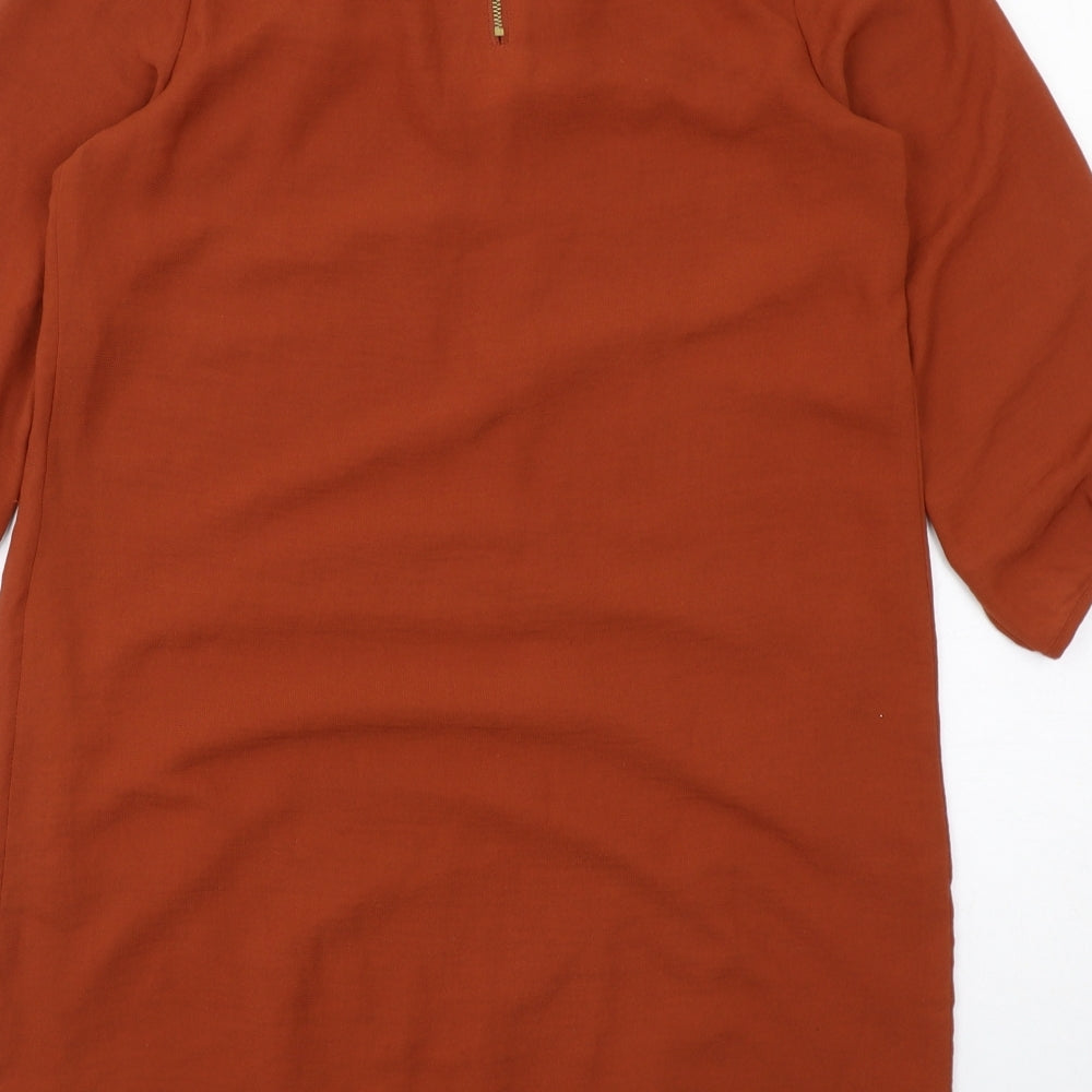 H&M Womens Brown Polyester A-Line Size 6 Round Neck Zip