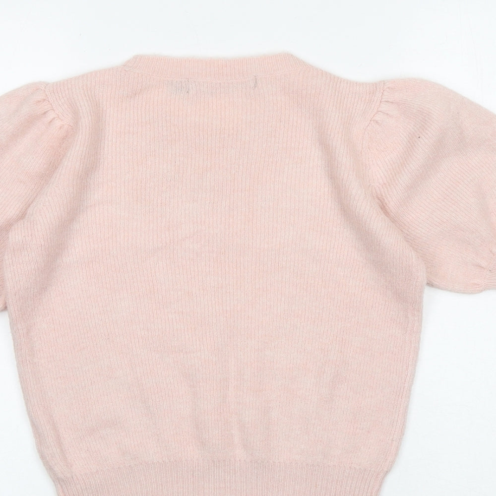 VERO MODA Womens Pink Round Neck Acrylic Pullover Jumper Size S