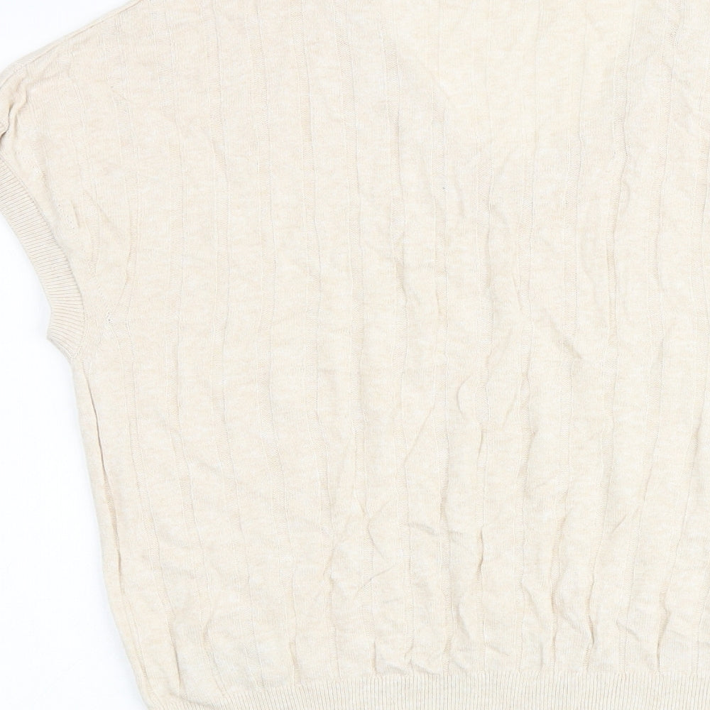 Marks & Spencer Womens Beige V-Neck Viscose Pullover Jumper Size L Pullover