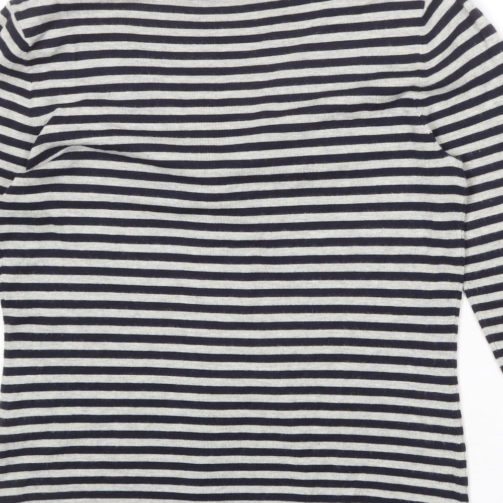 Oui Womens Grey V-Neck Striped Viscose Pullover Jumper Size 10