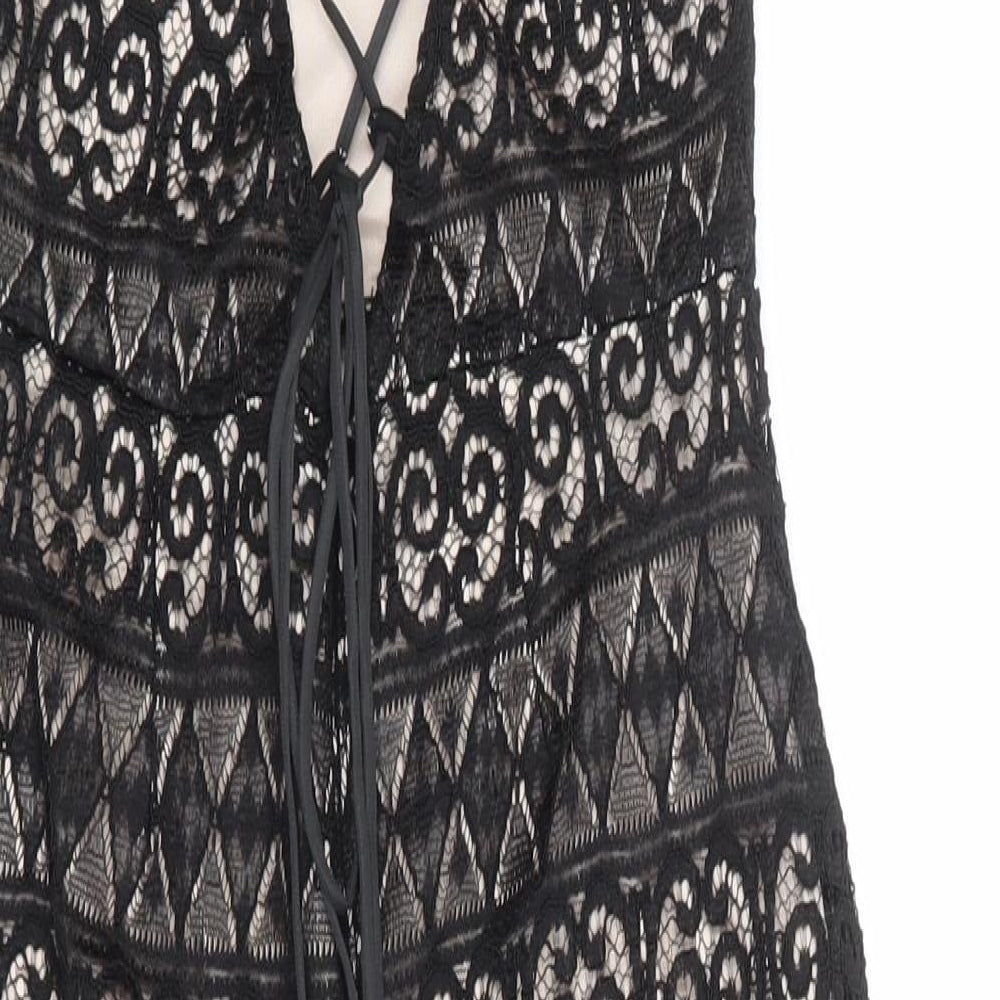 Lipsy Womens Black Geometric Polyester Bodycon Size 6 Halter Zip