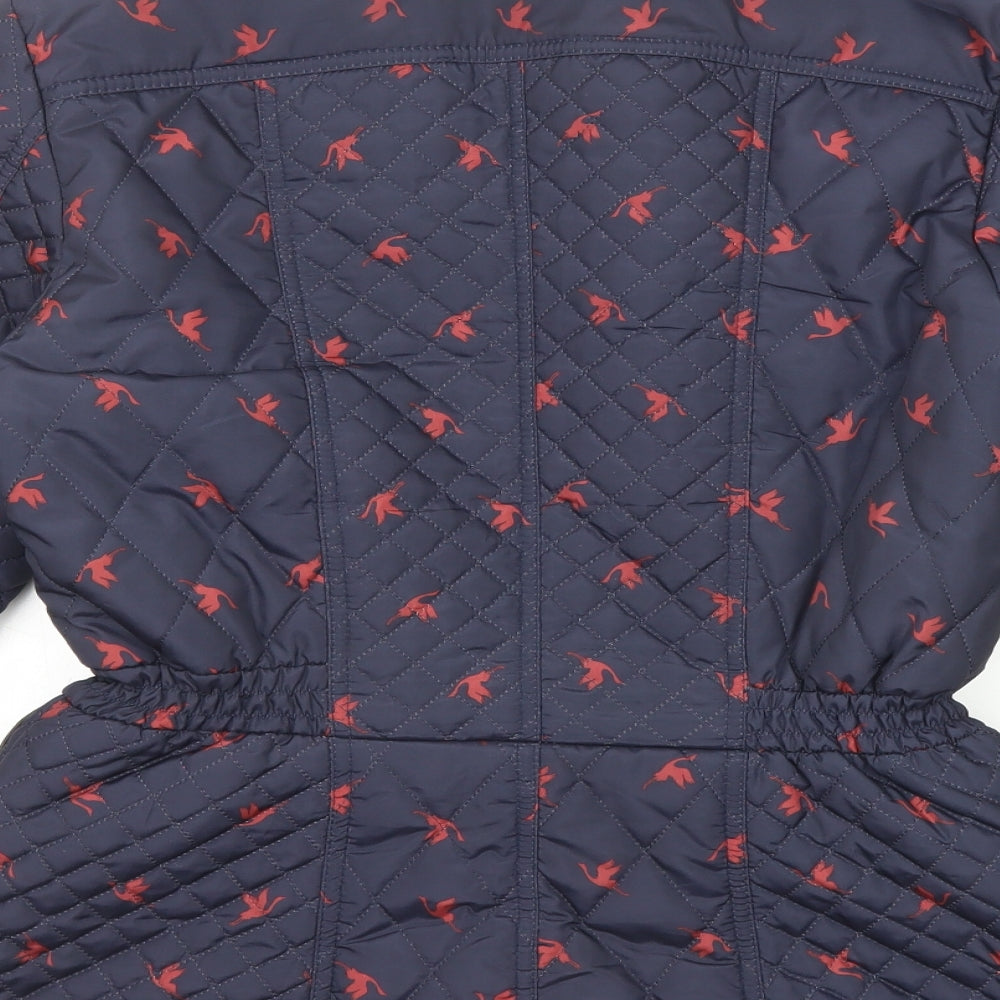 Monsoon Womens Blue Geometric Quilted Jacket Size 12 Snap