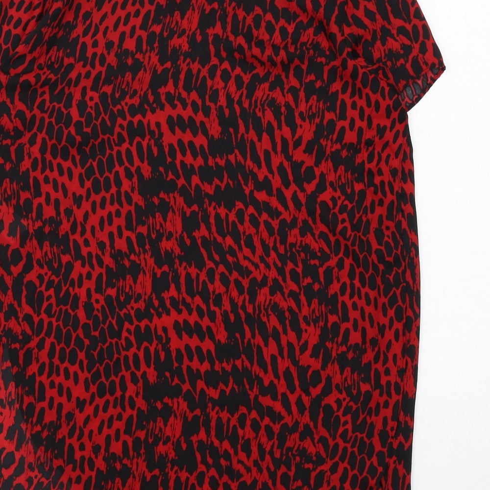 New Look Womens Red Geometric Polyester Basic Blouse Size 10 Round Neck