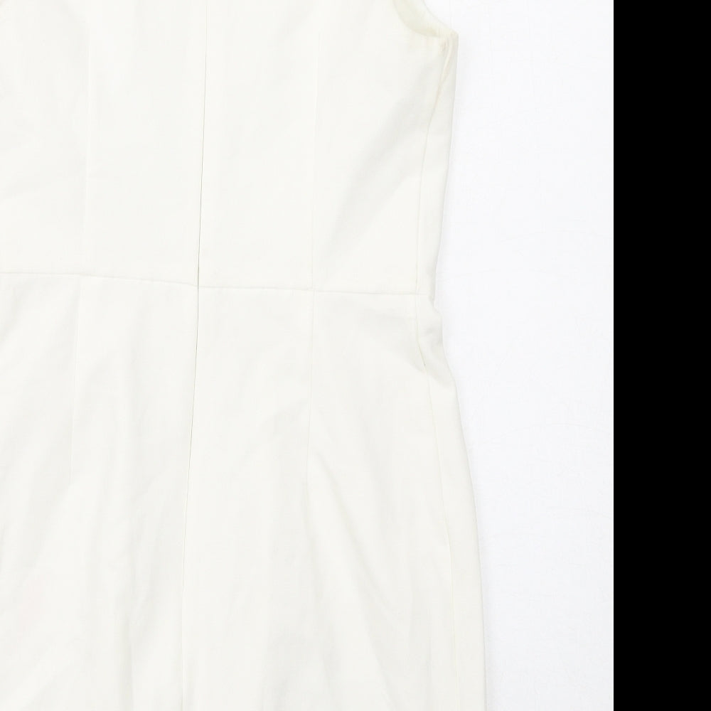 Topshop Womens Beige Polyester Shift Size 12 Round Neck Zip
