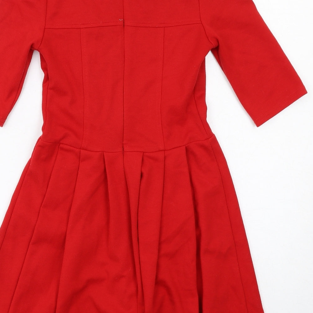 ASOS Womens Red Polyester Fit & Flare Size 8 Round Neck Zip