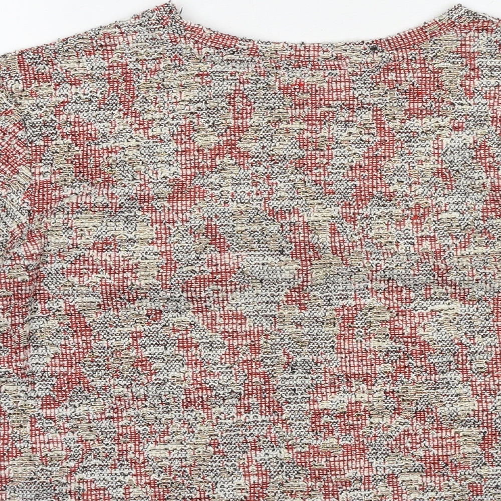 Zara Womens Multicoloured Geometric Polyester Basic T-Shirt Size S Round Neck