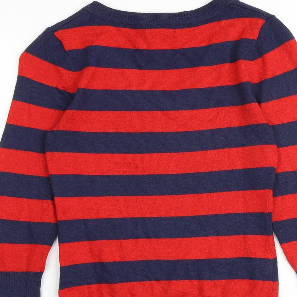 H&M Womens Multicoloured V-Neck Striped Acrylic Pullover Jumper Size XS