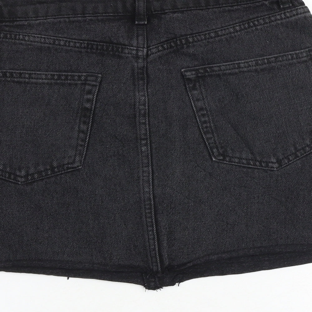 Denim & Co. Womens Black Herringbone Cotton Mini Skirt Size 10 Zip