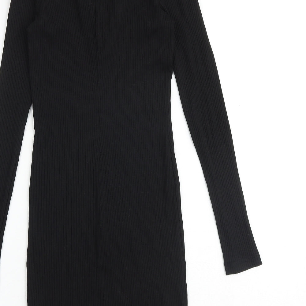 H&M Womens Black Cotton Jumper Dress Size XS Collared Pullover