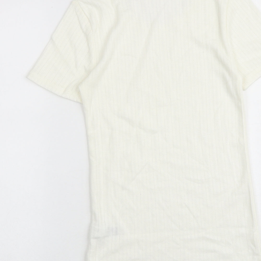 Marks & Spencer Womens Ivory Polyester Basic T-Shirt Size 8 Boat Neck - Lace Trim