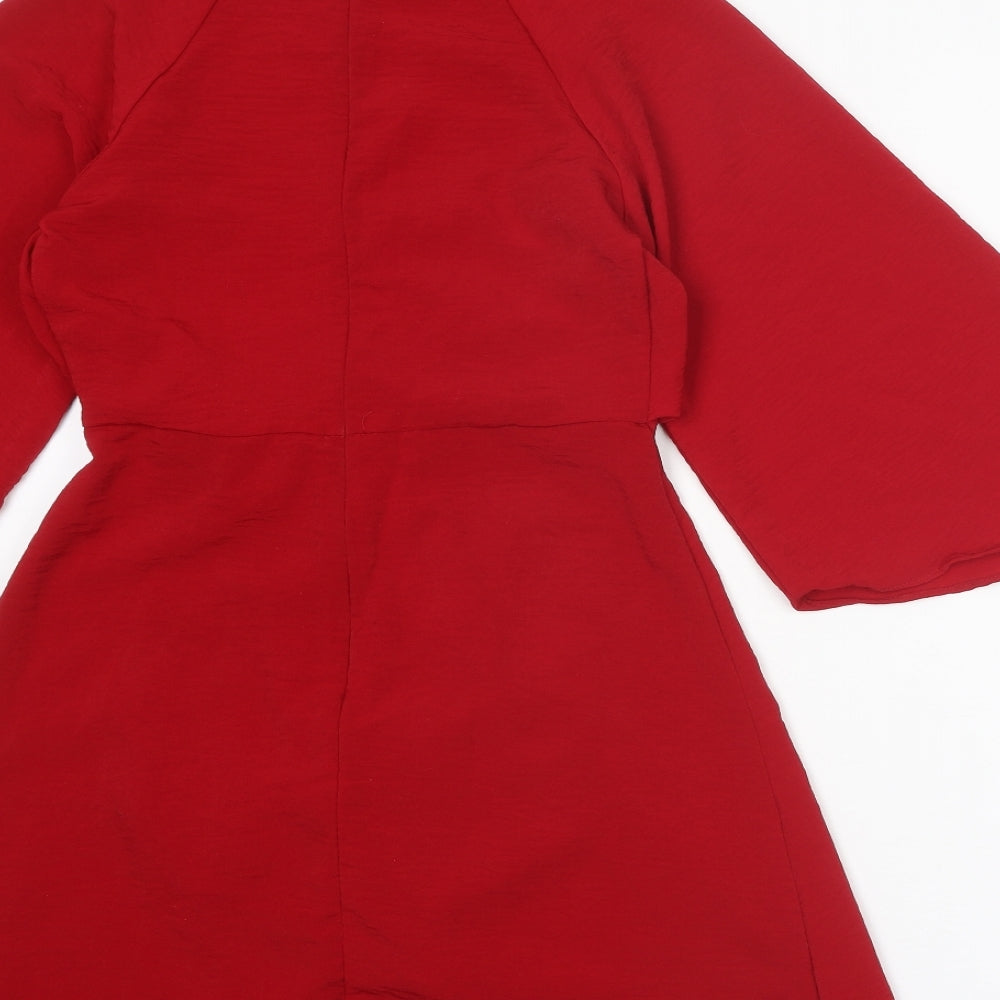 Topshop Womens Red Polyester Trapeze & Swing Size 6 Round Neck Zip