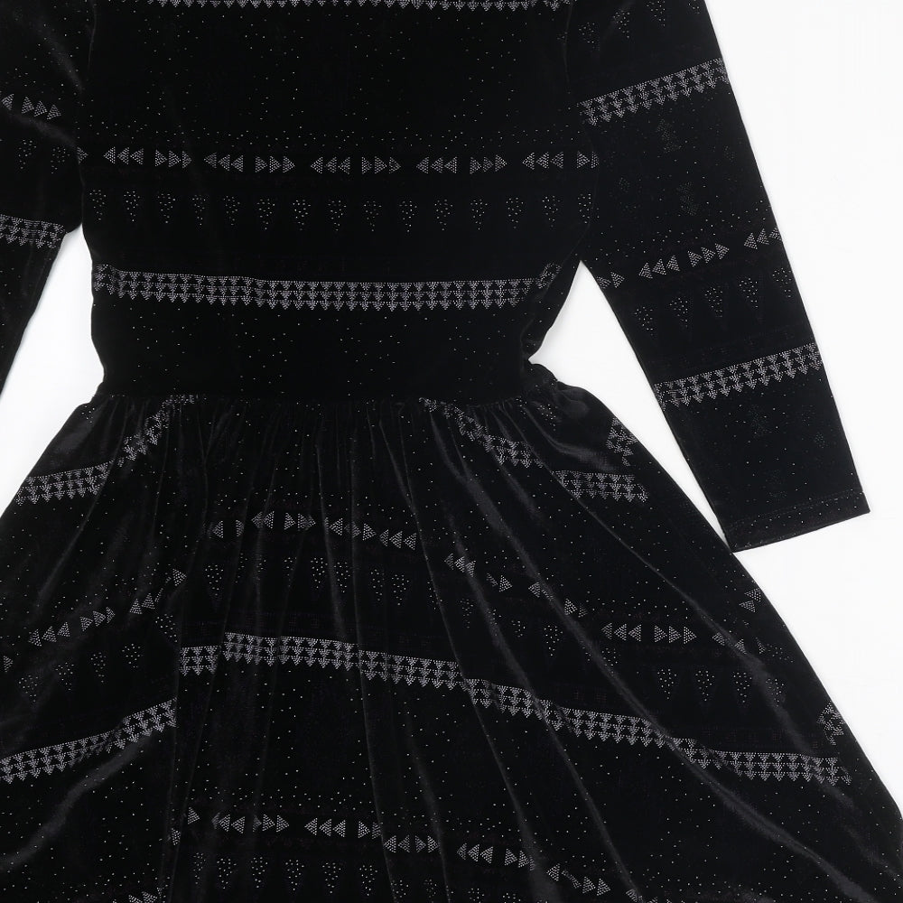 Topshop Womens Black Geometric Polyester Fit & Flare Size 6 Round Neck Pullover