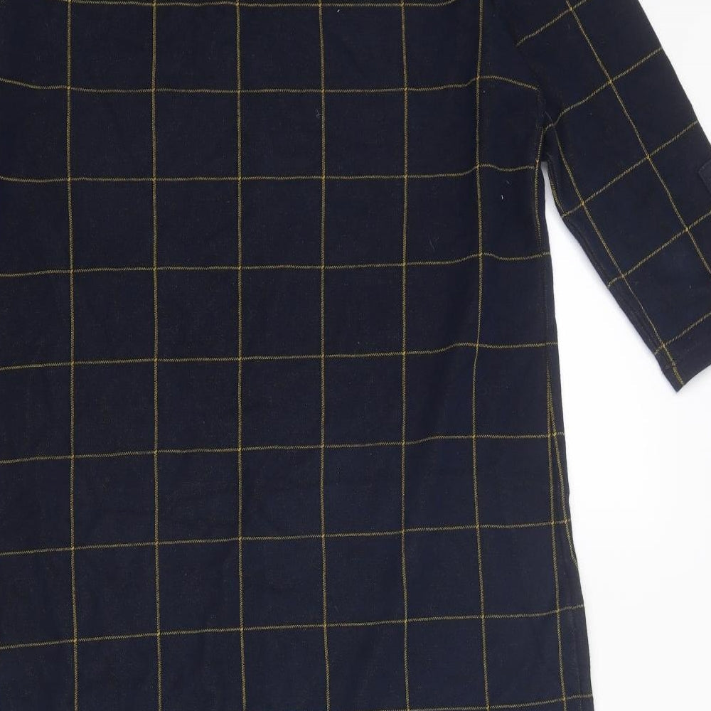 Marks & Spencer Womens Blue Check Cotton A-Line Size 14 Square Neck Pullover