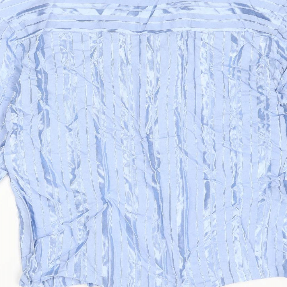 Mango Womens Blue Striped Polyester Basic Button-Up Size S Collared