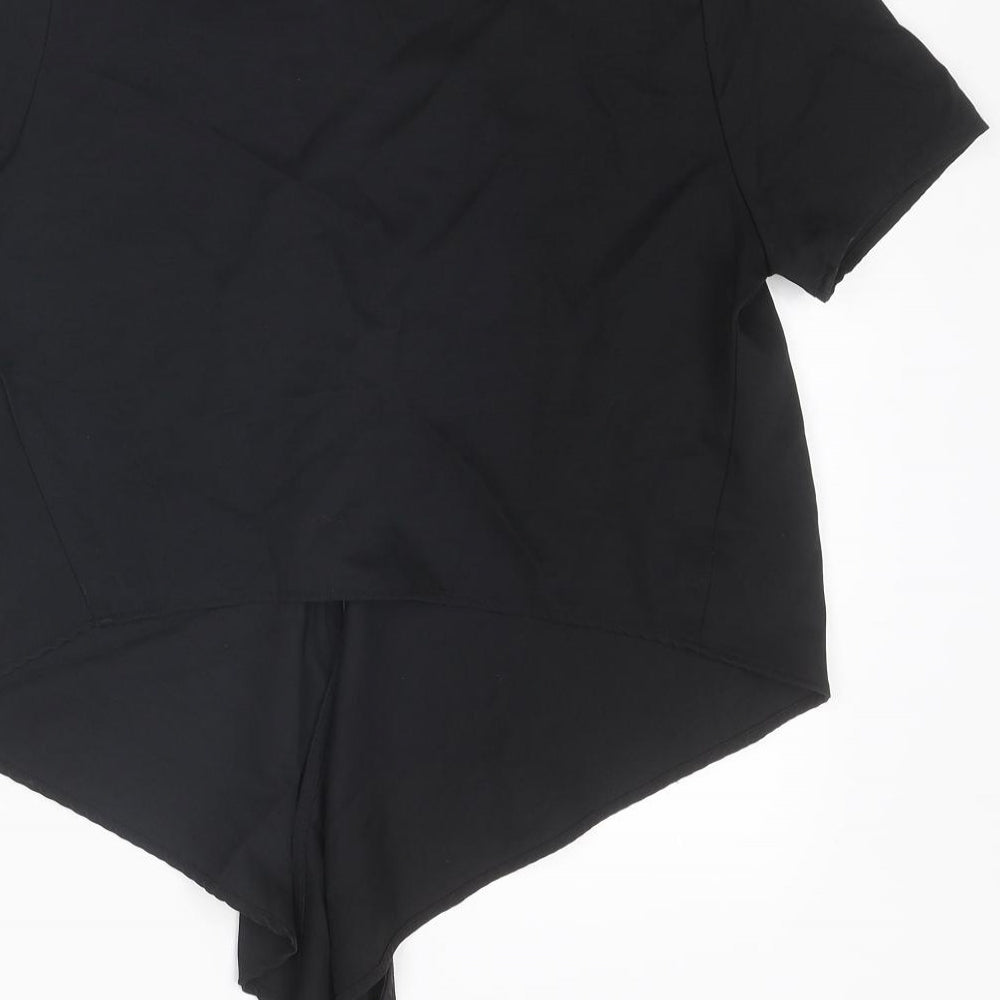 Zara Womens Black Lyocell Basic Blouse Size M V-Neck