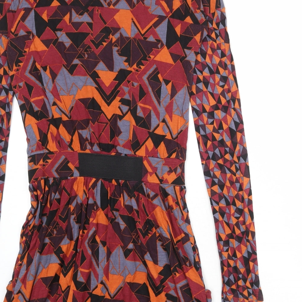 Limited Collection Womens Multicoloured Geometric Viscose A-Line Size 8 Round Neck Pullover