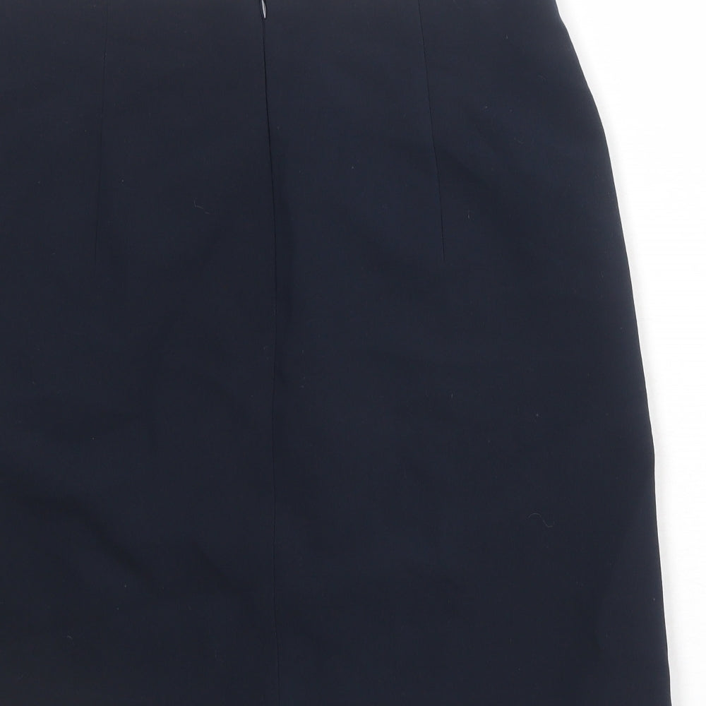 Marks & Spencer Womens Blue Polyester Mini Skirt Size 36 in Zip - Wrap Style