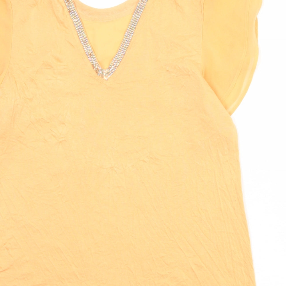 NEXT Womens Orange Polyester Basic Blouse Size 14 Round Neck