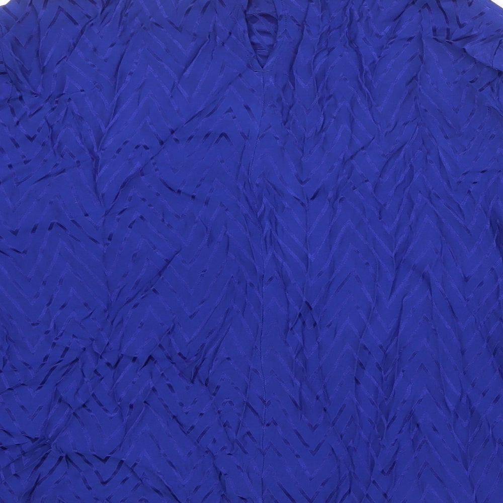 Marks & Spencer Womens Blue Geometric Viscose Basic Blouse Size 20 Round Neck