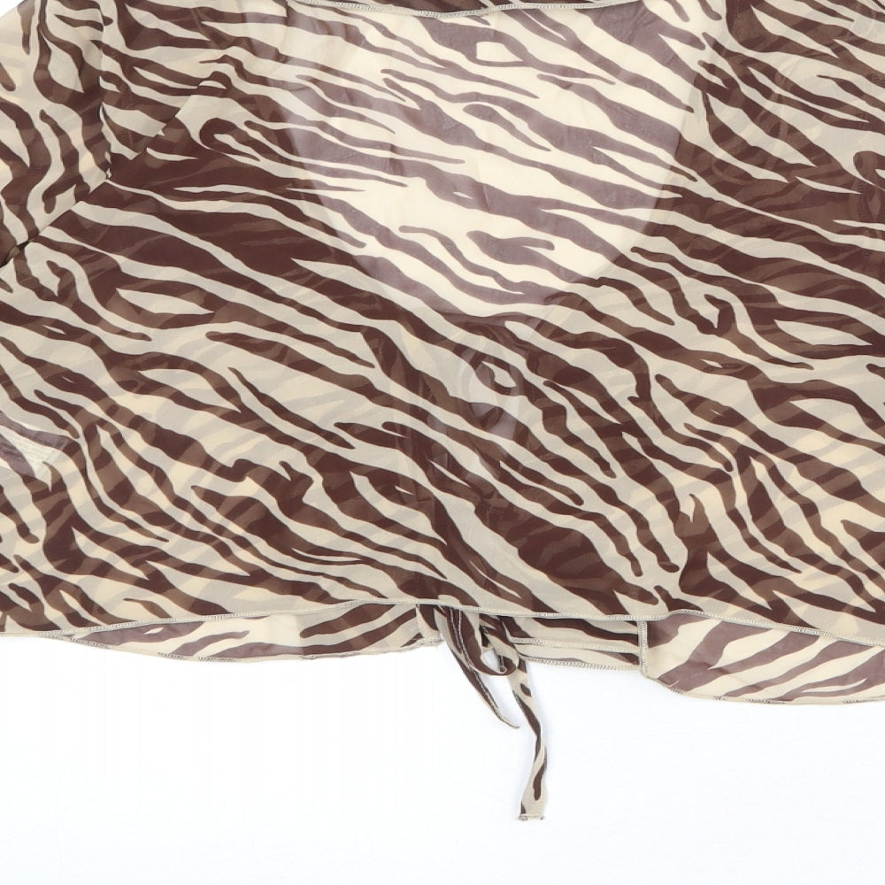 Stradivarius Womens Beige Animal Print Polyester Cropped Blouse Size M Round Neck - Tiger print