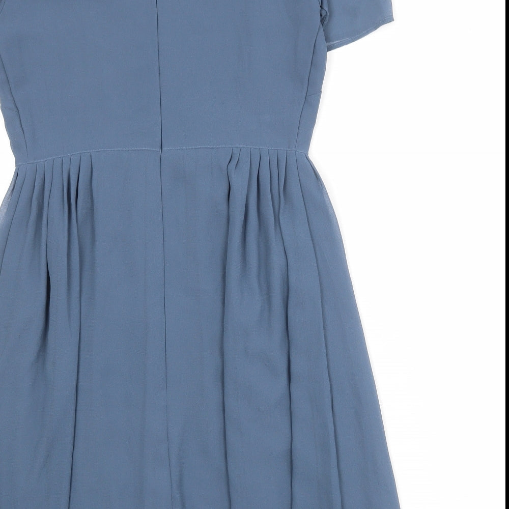 Marks & Spencer Womens Blue Polyester Shirt Dress Size 8 Collared Zip